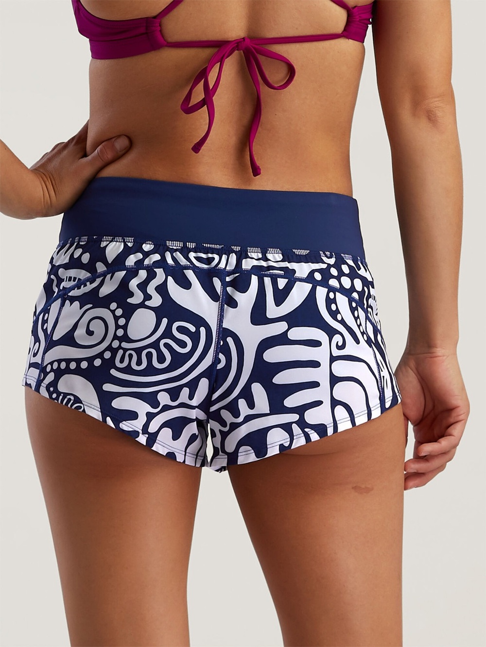 Title Nine Wahine Swim Shorts in Geometric Navy Blue & White, Women’s Large
